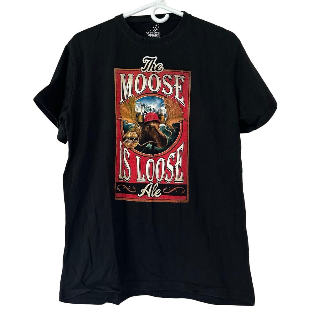 Men’s Creative Apparel Moose is loose brewing beer Ale graphic logo T-shirt S